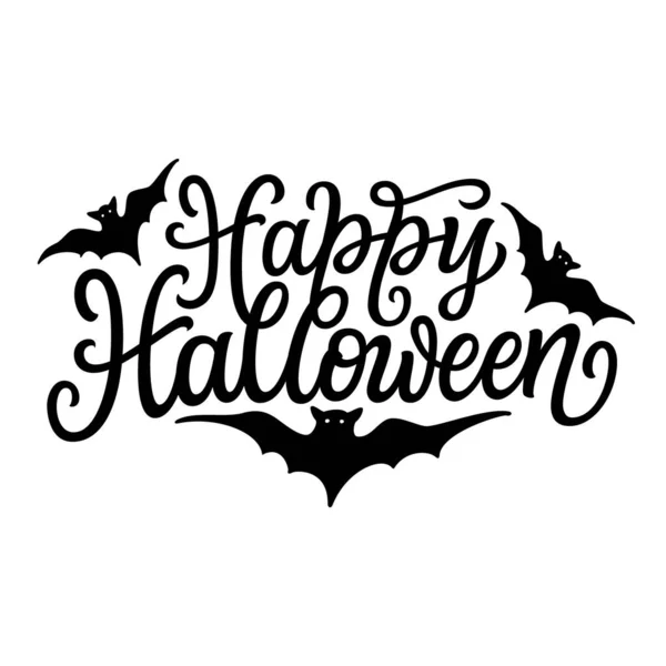 Frohes Halloween Handschrift Text Mit Fledermaussilhouetten Isoliert Auf Weißem Hintergrund — Stockvektor