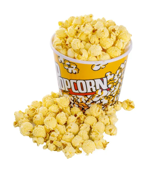 Popcorn Lezat Dengan Karamel Jatuh Cangkir Dengan Latar Belakang Putih Stok Gambar
