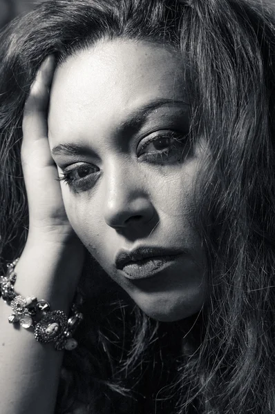 Depressed girl in tears with bad make-up — Stock Photo, Image