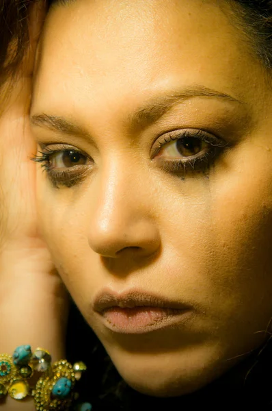 Beautiful and sad multiracial girl in tears — Stock Photo, Image