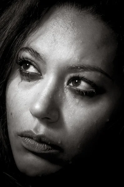 Depressed girl in tears with bad make-up — Stock Photo, Image