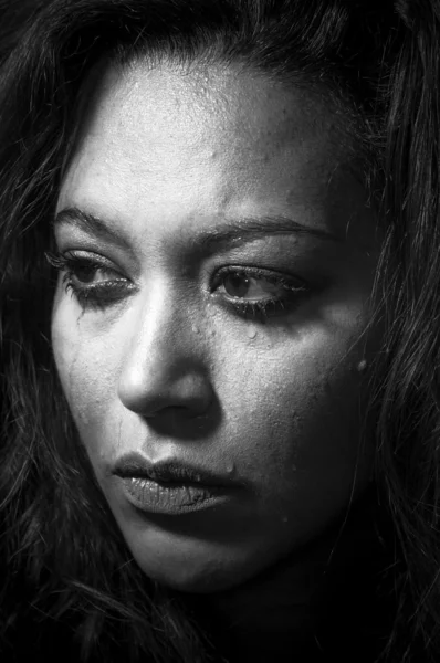 Depressed girl in tears with bad make-up — Stock Photo, Image