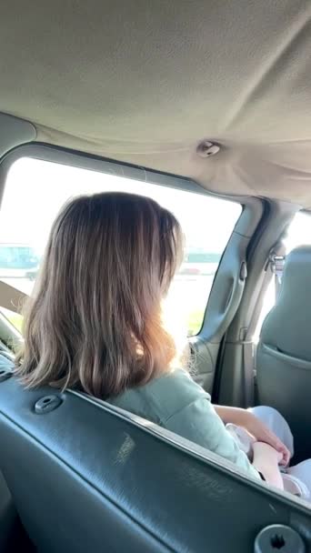 Back View Young Blond Woman Sitting Car High Quality Fullhd — Wideo stockowe