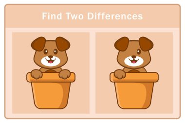 Tatlı köpek çizgi film karakteri. Farkları bul. Çocuklar için eğitici bir oyun. Çizgi film vektör illüstrasyonu