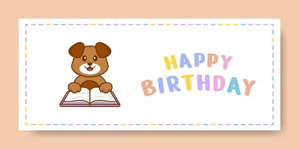 Banner Feliz Aniversário Com Personagem Desenho Animado Cão Bonito Ilustração —  Vetores de Stock