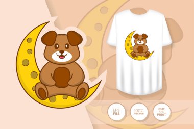 Tatlı köpek çizgi film karakteri. Tişörtlerdeki parmak izleri, sweatshirtler, cep telefonları için çantalar, hediyelik eşyalar. İzole vektör illüstrasyonu.