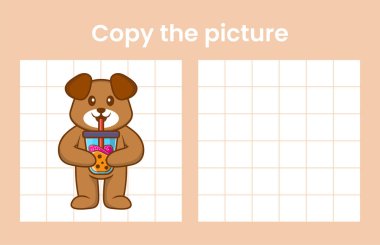 Şirin bir köpeğin resmini kopyala. Çocuklar için eğitici bir oyun. Çizgi film vektör illüstrasyonu