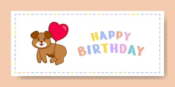 Happy Birthday Banner Cute Dog Cartoon Character Vector Illustration — Stock Vector