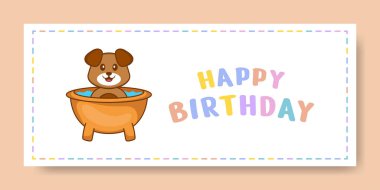 Şirin köpek çizgi film karakteriyle Mutlu Yıllar pankartı. Vektör İllüstrasyonu