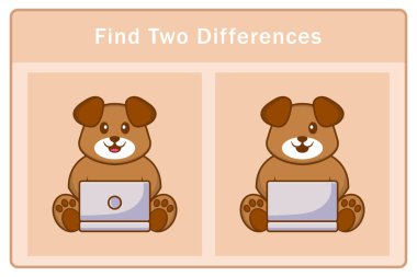 Tatlı köpek çizgi film karakteri. Farkları bul. Çocuklar için eğitici bir oyun. Çizgi film vektör illüstrasyonu