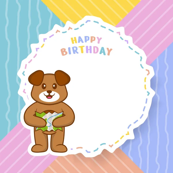 Happy Birthday Greeting Card Cute Dog Cartoon Character Vector Illustration — Stock Vector