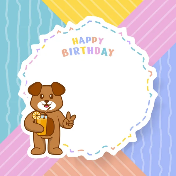 Feliz Cumpleaños Tarjeta Felicitación Con Lindo Personaje Dibujos Animados Perro — Archivo Imágenes Vectoriales