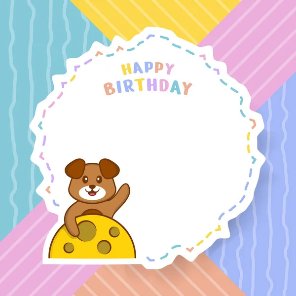 Happy Birthday Greeting Card Cute Dog Cartoon Character Vector Illustration — Stock Vector