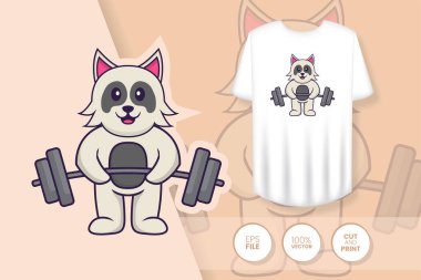 Tatlı köpek çizgi film karakteri. Tişörtlerdeki parmak izleri, sweatshirtler, cep telefonları için çantalar, hediyelik eşyalar. İzole vektör illüstrasyonu.