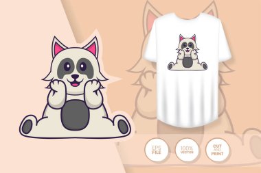 Tatlı köpek çizgi film karakteri. Tişörtlerdeki parmak izleri, sweatshirtler, cep telefonları için çantalar, hediyelik eşyalar. İzole vektör illüstrasyonu.