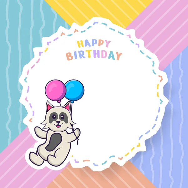 Feliz Aniversário Cartão Saudação Com Personagem Desenho Animado Cão Bonito — Vetor de Stock