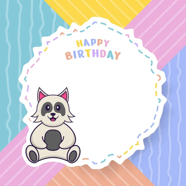 Feliz Aniversário Cartão Saudação Com Personagem Desenho Animado Cão Bonito — Vetor de Stock