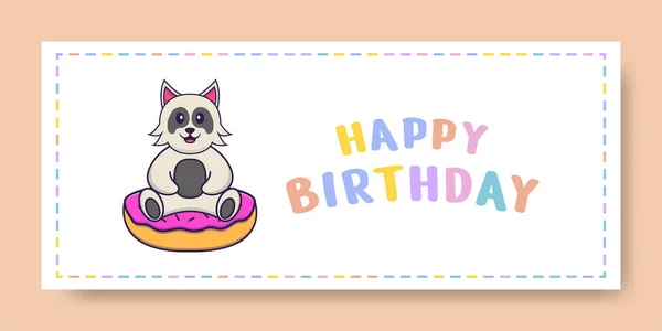 Happy Birthday Banner Cute Dog Cartoon Character Vector Illustration — Stock Vector