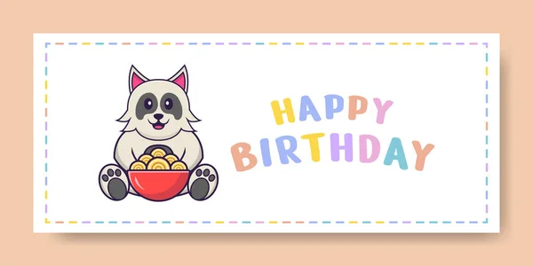 Happy Birthday Banner Cute Dog Cartoon Character Vector Illustration — Stock Vector