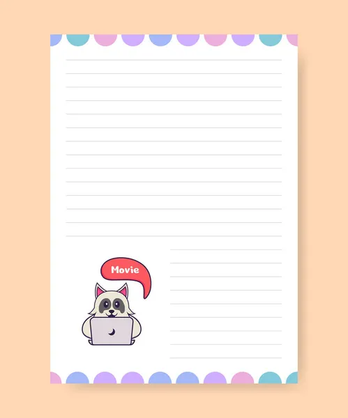 Planner Page List Cute Dog Cartoon Vector Illustration — Stock Vector