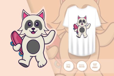 Tatlı köpek çizgi film karakteri. Tişörtlerdeki parmak izleri, sweatshirtler, cep telefonları için çantalar, hediyelik eşyalar. İzole vektör illüstrasyonu.