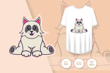 Tatlı köpek çizgi film karakteri. Tişörtlerdeki parmak izleri, sweatshirtler, cep telefonları için çantalar, hediyelik eşyalar. İzole vektör illüstrasyonu.