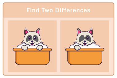 Tatlı köpek çizgi film karakteri. Farkları bul. Çocuklar için eğitici bir oyun. Çizgi film vektör illüstrasyonu