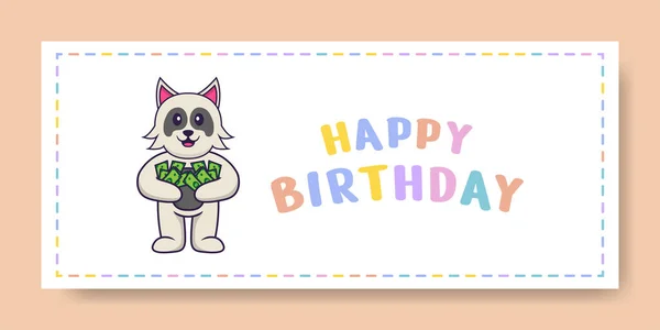 Happy Birthday Banner Cute Dog Cartoon Character Vector Illustration — Stock Vector