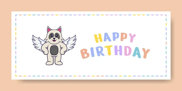 Happy Birthday Banner Cute Dog Cartoon Character Vector Illustration — Stock Vector