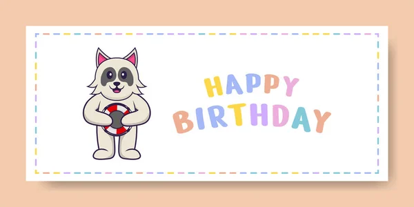 Happy Birthday Banner Cute Dog Cartoon Character Vector Illustration — Stock Vector