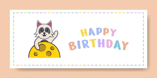 Happy Birthday Banner Cute Dog Cartoon Character Vector Illustration — Stock Vector