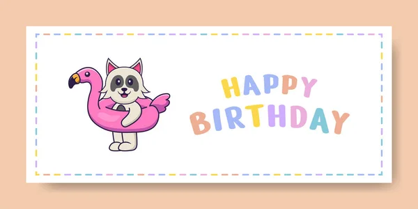 Happy Birthday Banner Cute Dog Cartoon Character Vektorová Ilustrace — Stockový vektor