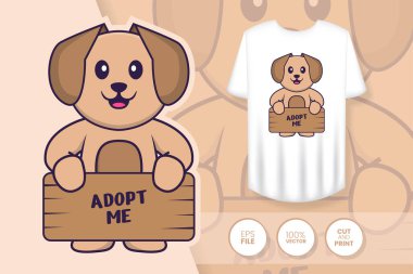 Tatlı köpek çizgi film karakteri. Tişörtlerdeki parmak izleri, sweatshirtler, cep telefonları için çantalar, hediyelik eşyalar. İzole vektör illüstrasyonu.