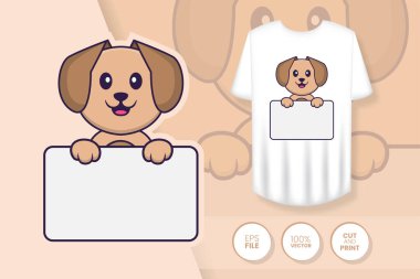 Tatlı köpek çizgi film karakteri. Tişörtlerdeki parmak izleri, sweatshirtler, cep telefonları için çantalar, hediyelik eşyalar. İzole vektör illüstrasyonu.