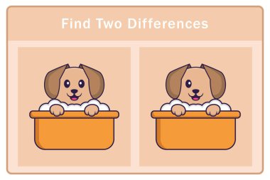 Tatlı köpek çizgi film karakteri. Farkları bul. Çocuklar için eğitici bir oyun. Çizgi film vektör illüstrasyonu