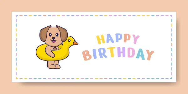 Banner Cumpleaños Feliz Con Lindo Personaje Dibujos Animados Perro Ilustración — Vector de stock