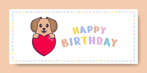 Happy Birthday Banner Mit Niedlichen Hund Zeichentrickfigur Vektorillustration — Stockvektor