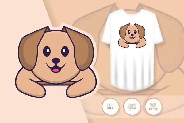 Χαριτωμένος Σκύλος Χαρακτήρας Κινουμένων Σχεδίων Αποτυπώματα Μπλουζάκια Μπλούζες Θήκες Για — Διανυσματικό Αρχείο
