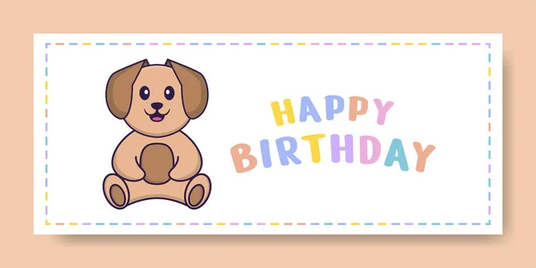 Banner Feliz Aniversário Com Personagem Desenho Animado Cão Bonito Ilustração —  Vetores de Stock