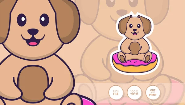 Ilustração Desenhada Mão Cão Bonito Conceito Personagem Desenhos Animados Adesivos — Vetor de Stock