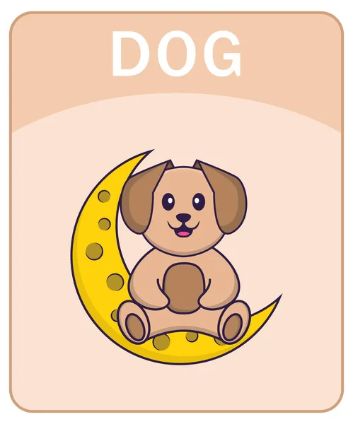 Alphabet Flashcard Χαριτωμένο Σκύλο Χαρακτήρα Κινουμένων Σχεδίων — Διανυσματικό Αρχείο