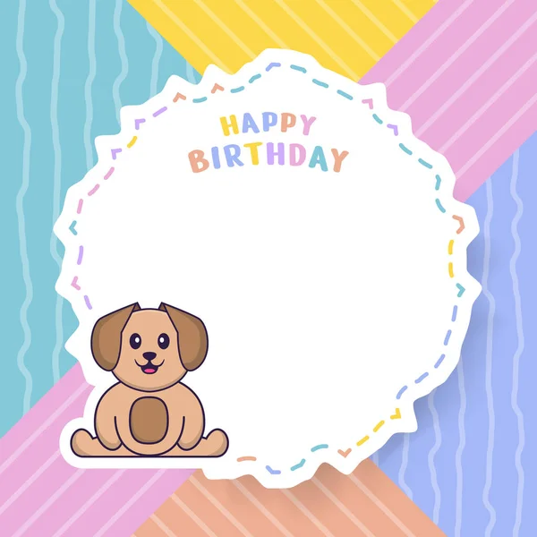 Feliz Cumpleaños Tarjeta Felicitación Con Lindo Personaje Dibujos Animados Perro — Archivo Imágenes Vectoriales