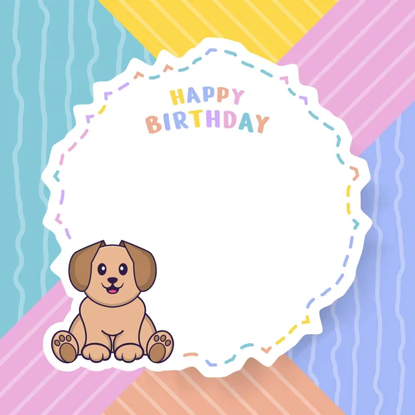 Feliz Cumpleaños Tarjeta Felicitación Con Lindo Personaje Dibujos Animados Perro — Vector de stock