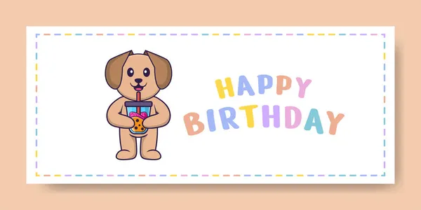 Bannière Joyeux Anniversaire Avec Personnage Dessin Animé Mignon Pour Chien — Image vectorielle