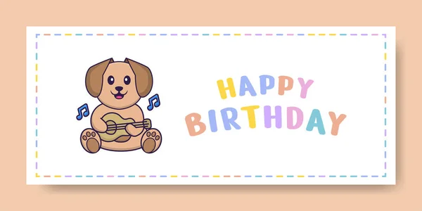 Banner Feliz Aniversário Com Personagem Desenho Animado Cão Bonito Ilustração —  Vetores de Stock