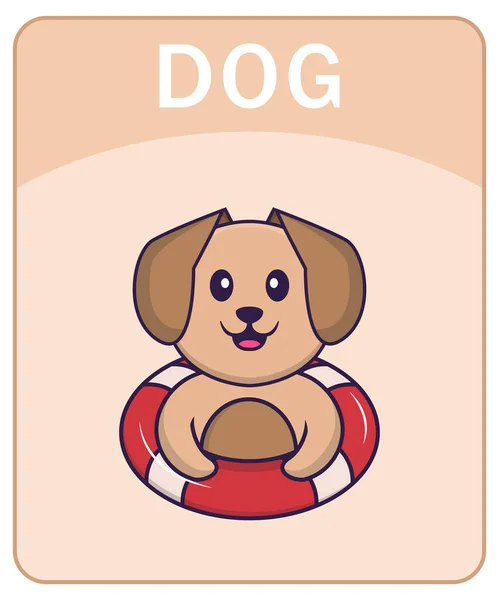 Ficha Del Alfabeto Con Lindo Personaje Dibujos Animados Perro — Vector de stock