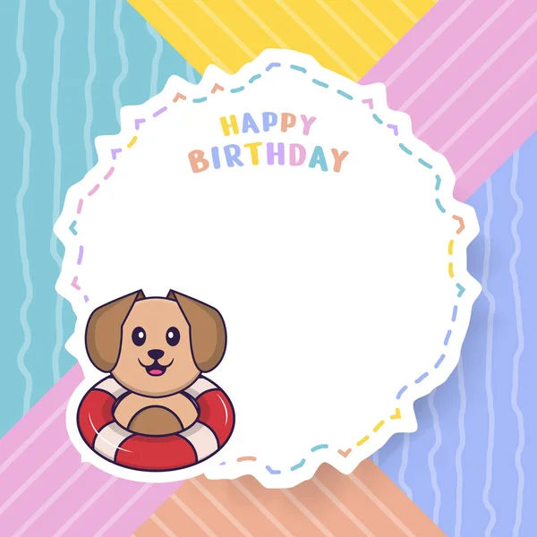Feliz Cumpleaños Tarjeta Felicitación Con Lindo Personaje Dibujos Animados Perro — Archivo Imágenes Vectoriales