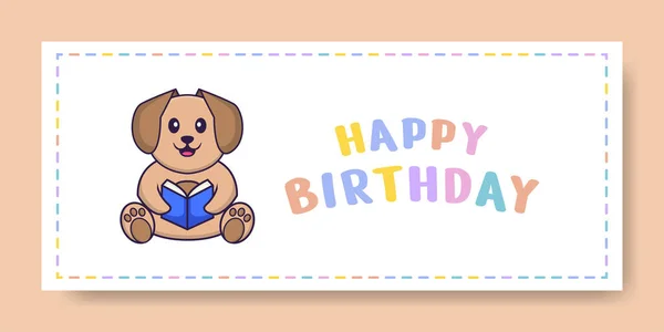 Happy Birthday Banner Mit Niedlichen Hund Zeichentrickfigur Vektorillustration — Stockvektor