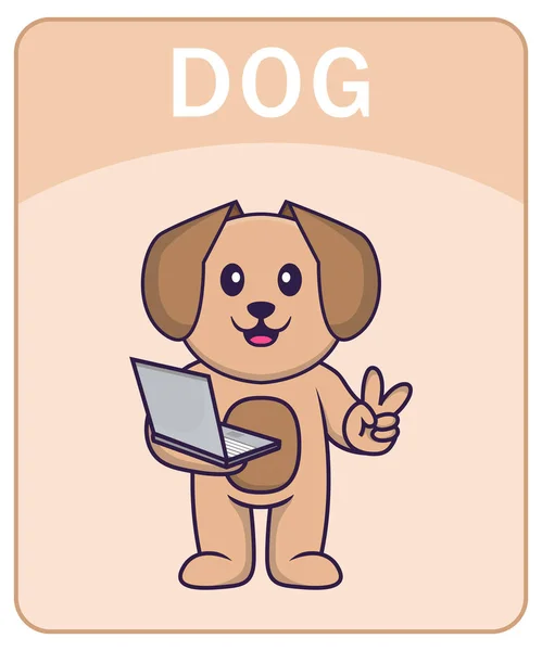 Alphabet Flashcard Cute Dog Cartoon Character — Stock Vector