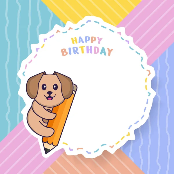 Feliz Cumpleaños Tarjeta Felicitación Con Lindo Personaje Dibujos Animados Perro — Vector de stock